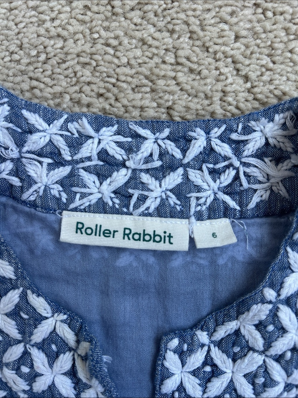 Roller Rabbit Blue denim dress with white embroidery, EUC, 6 - Picture 3 of 3